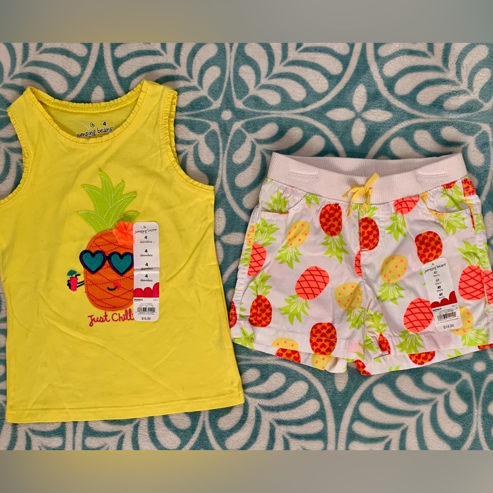 Jumping Beans Neon Colors Pineapple Tank Top and Shorts Set Girls 4/4T NWT